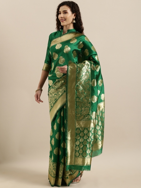 

SHAVYA Green & Gold-Toned Pure Silk Woven Design Banarasi Saree