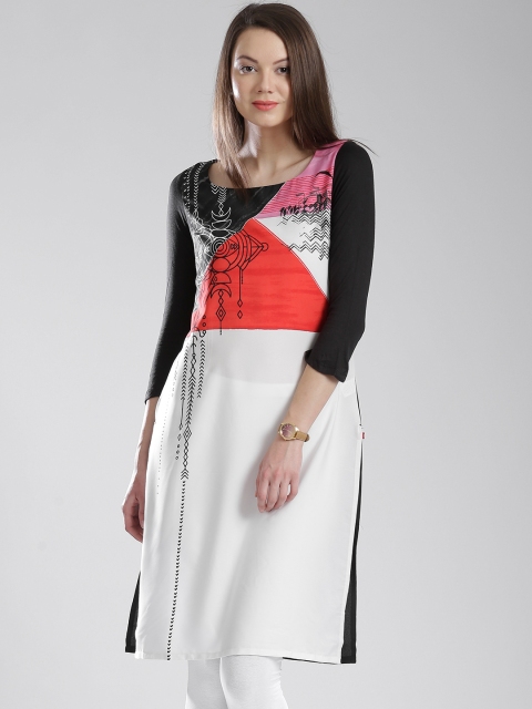 

W White & Black Printed Kurta