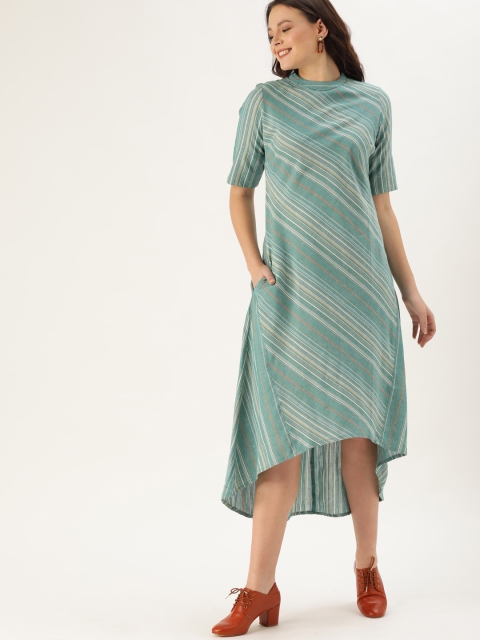 

Taavi Women Sea Green Striped Sheath Sustainable Dress