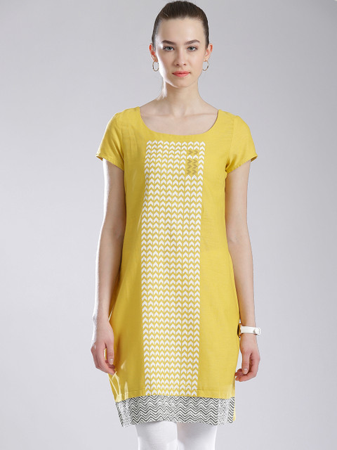 

W Mustard Yellow Printed Kurta