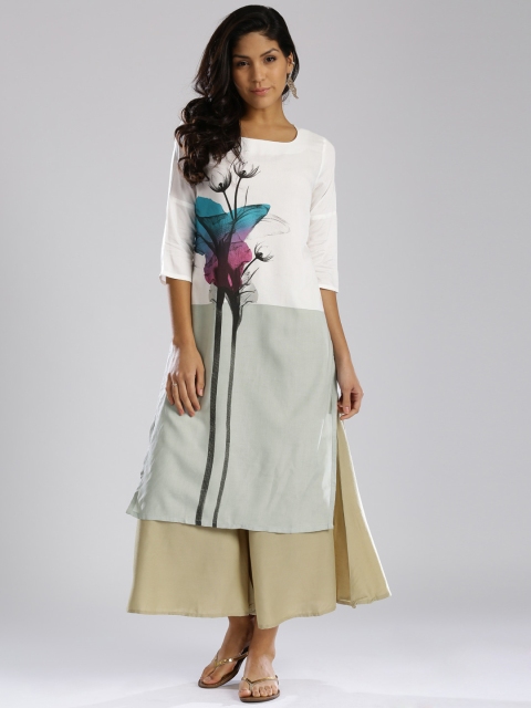 

W White & Grey Printed Kurta