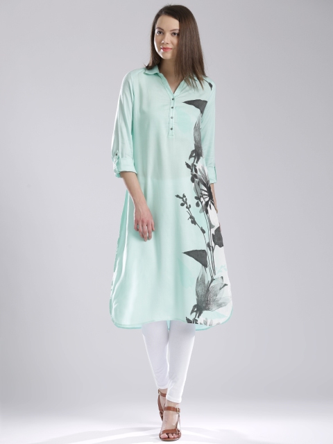 

W Mint Green Floral Print Kurta