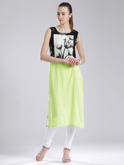 

W Lime Green & Off-White Printed Kurta