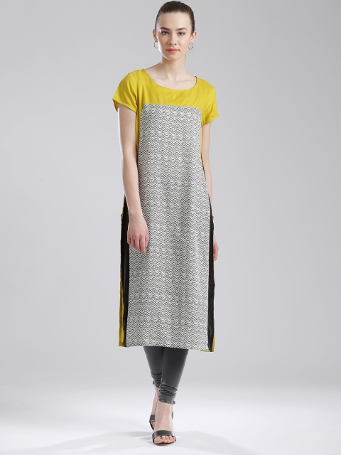 

W Mustard Yellow & White Printed Kurta