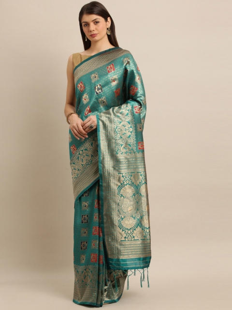 

Mitera Green & Gold-Toned Art Silk Woven Design Kanjeevaram Saree