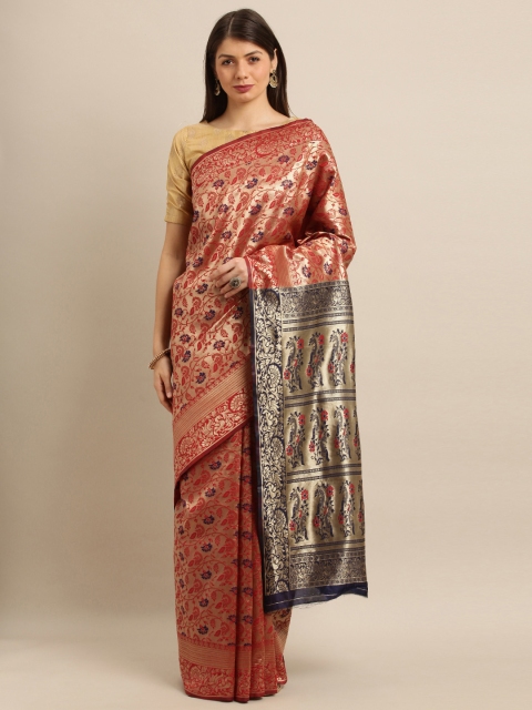 

Mitera Red & Gold-Toned Art Silk Woven Design Banarasi Saree