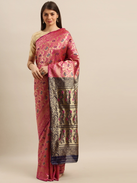 

Mitera Pink & Gold-Toned Art Silk Woven Design Kanjeevaram Saree