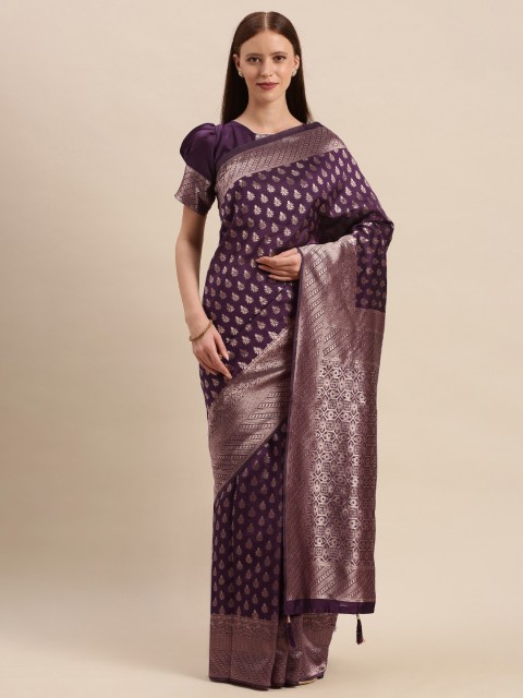 

Mitera Purple Silk Blend Woven Design Kanjeevaram Saree