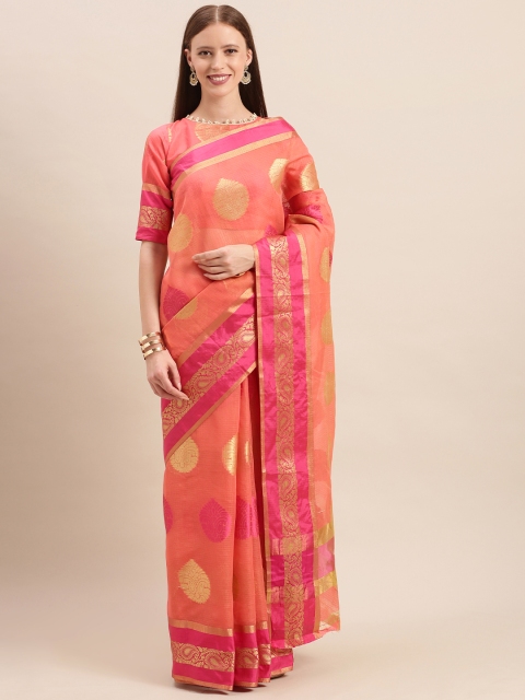 

Mitera Pink & Gold-Toned Cotton Blend Woven Design Kota Saree