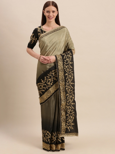 

Mitera Gold-Toned & Black Silk Blend Embroidered Saree