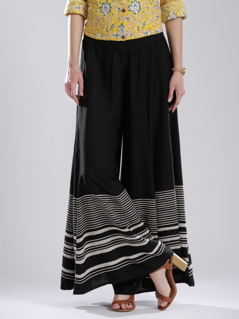 

W Black Palazzo Trousers with Striped Detail