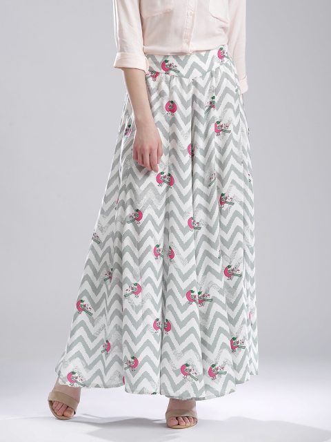 

W Grey & Off-White Printed Flared Palazzo Trousers