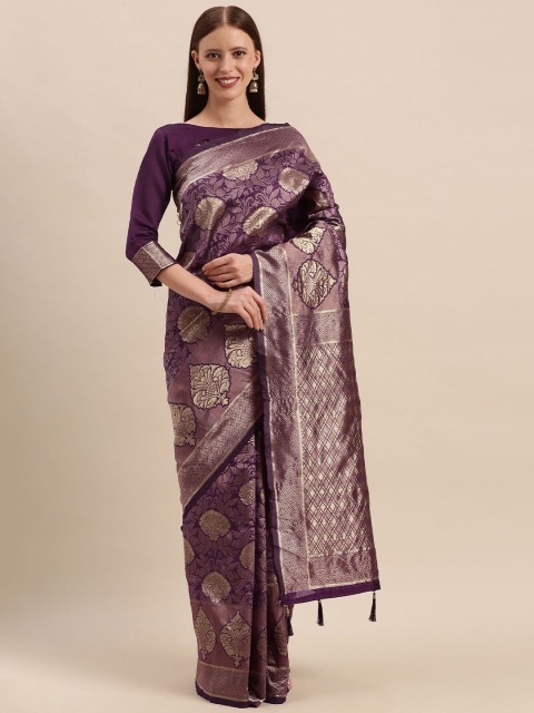 

Mitera Purple Silk Blend Woven Design Kanjeevaram Saree