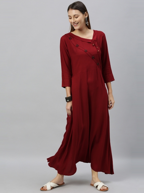 

Globon Impex Women Maroon Solid Maxi Dress