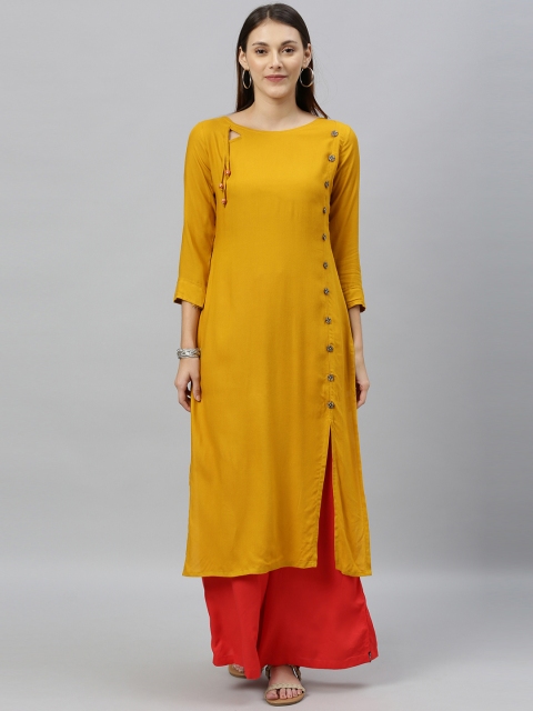 

Globon Impex Women Mustard Yellow Solid Straight Kurta