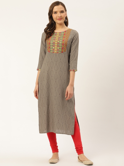 

fabGLOBAL Women Grey Printed Straight Kurta