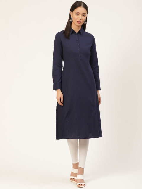 

fabGLOBAL Women Navy Blue Solid A-Line Tunic