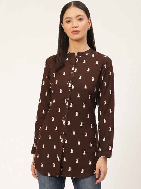 

fabGLOBAL Women Coffee Brown & Off-White Rabbit Print Tunic