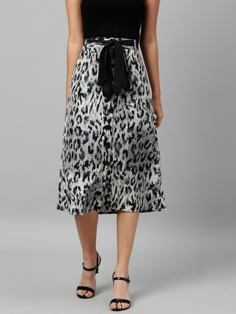 

SCOUP Women White & Black Animal Printed A-Line Skirt