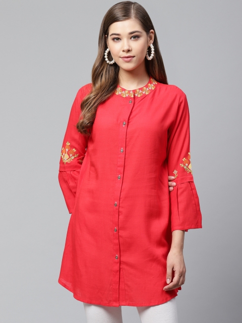 

Cayman Women Red Solid Pure Cotton A-Line Kurti