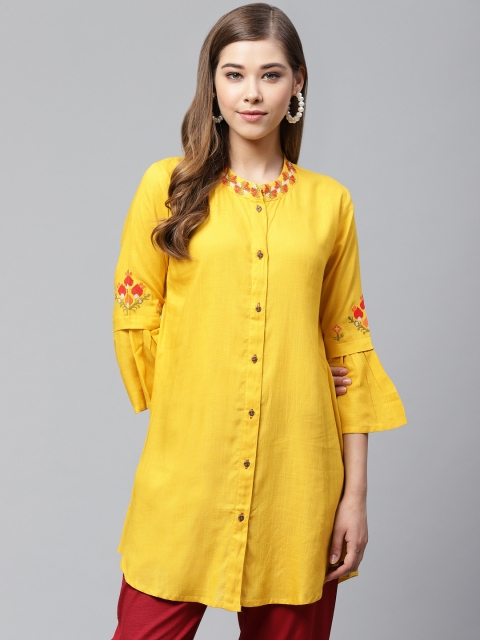 

Cayman Women Mustard Yellow Solid Pure Cotton A-Line Kurti