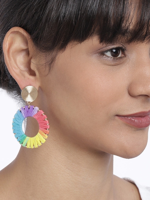 

ToniQ Multicoloured Circular Rainbow Drop Earrings, Multi