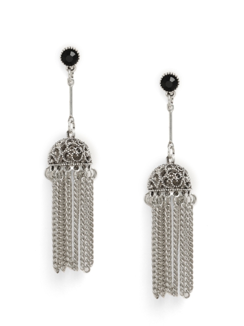 

ToniQ Silver-Toned & Black Dome Shaped Jhumkas