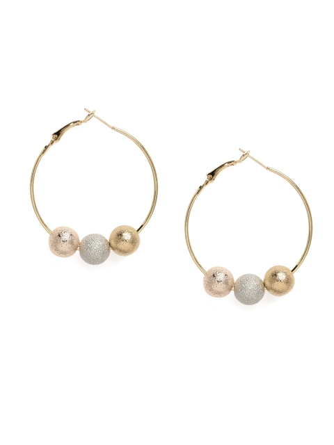 

ToniQ Gold-Toned Circular Gold Bead Hoop Hoop Earrings