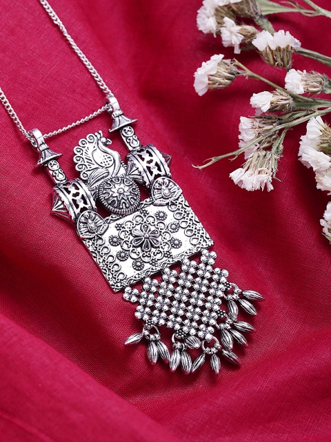 

ToniQ Silver-Toned Oxidised Tribal Pendant with Chain