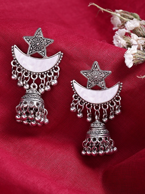 

ToniQ Silver-Toned Fusion Star Shaped Jhumkas