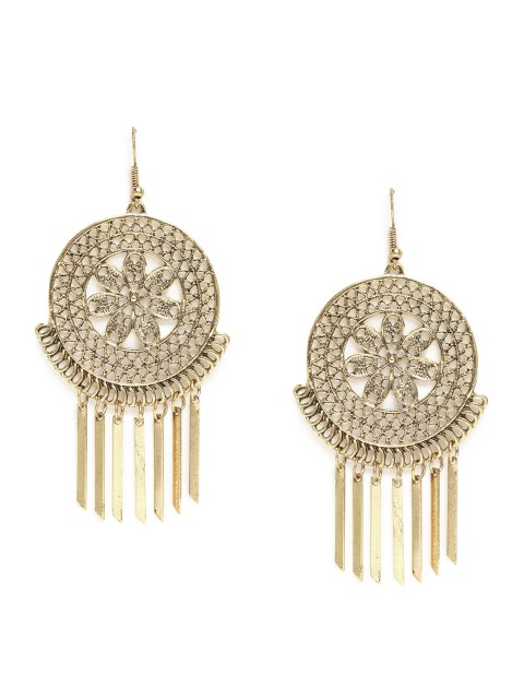 

ToniQ Gold-Toned Copper Gold Fusion Geometric Drop Earrings