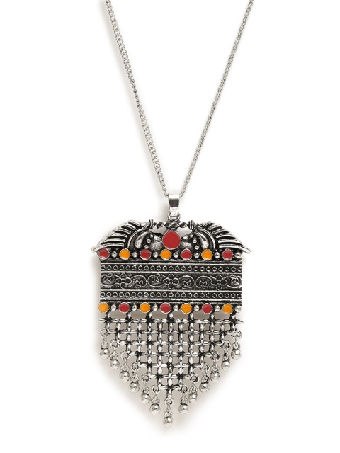 

ToniQ Silver-Toned Oxidised Tribal Pendant with Chain