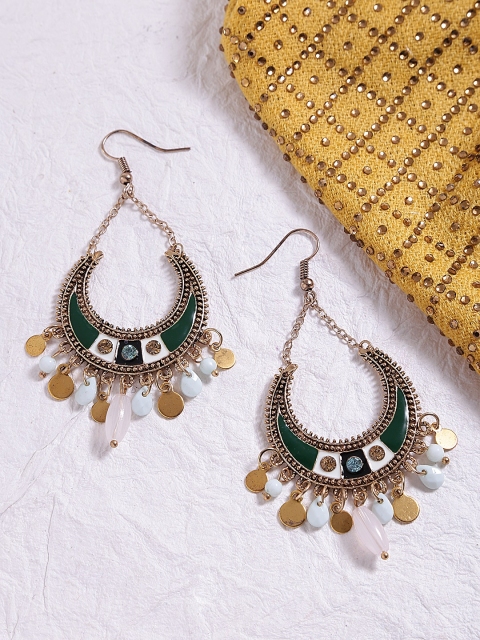 

ToniQ Gold-Toned & Green Crescent Shaped Chandbalis