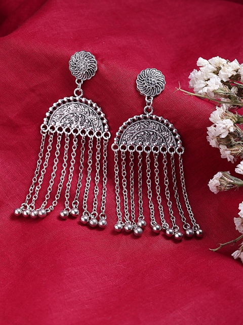 

ToniQ Silver-Toned Tribal Geometric Drop Earrings