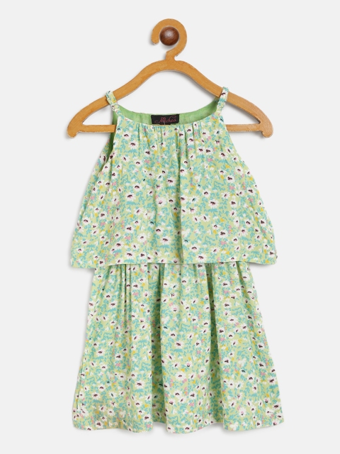 

pspeaches Girls Green Floral Printed A-Line Dress