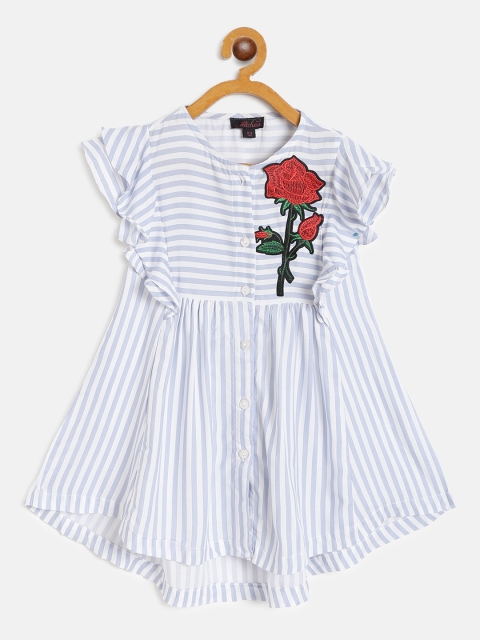 

pspeaches Girls White & Blue Striped A-Line Dress