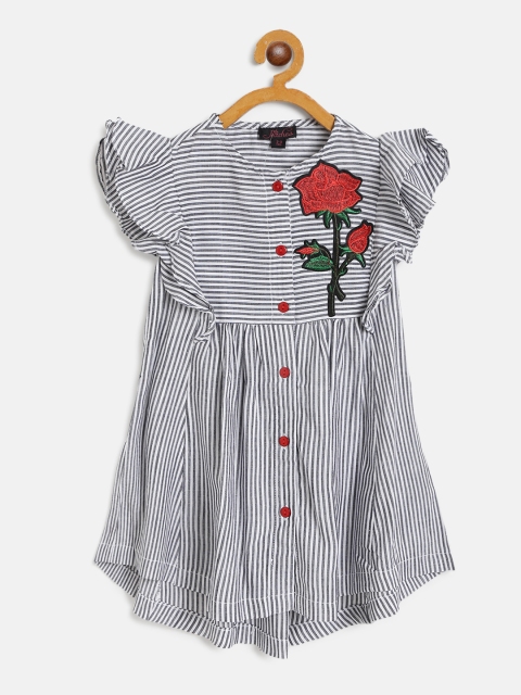 

pspeaches Girls Black & White Striped A-Line Dress