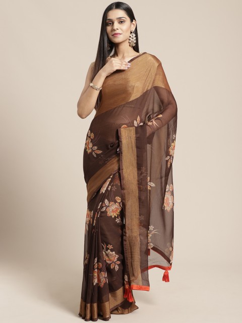 

Mitera Coffee Brown & Beige Floral Printed Saree