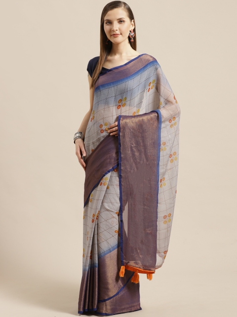 

Mitera Grey & Orange Printed Saree