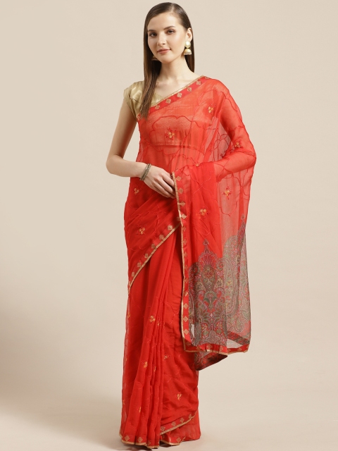 

Mitera Red Embroidered Saree
