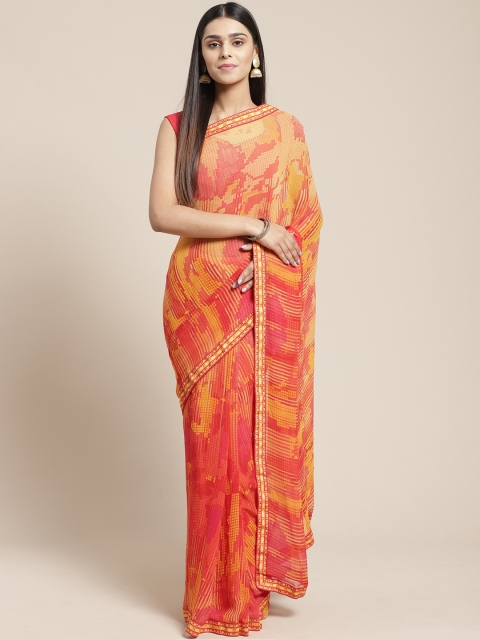 

Mitera Red & Mustard Yellow Printed Saree