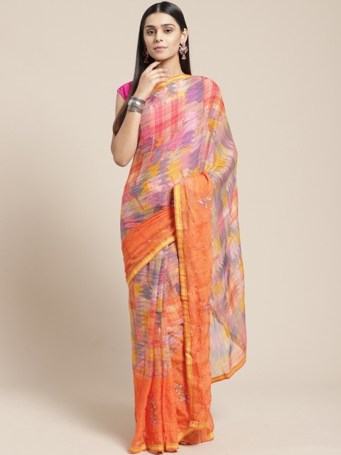 

Mitera Orange & Purple Printed Saree