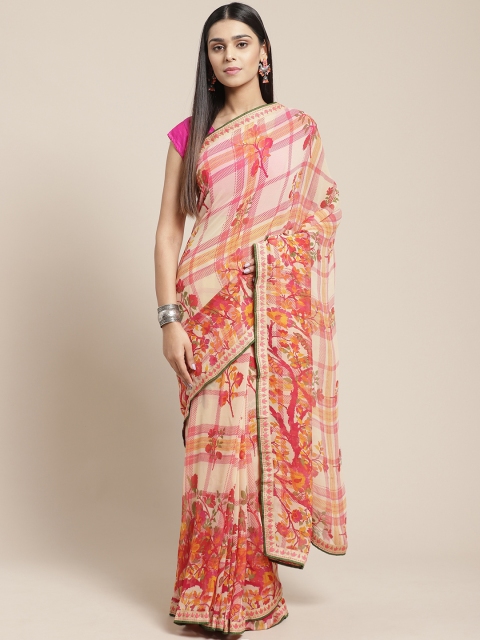 

Mitera Beige & Pink Printed Saree