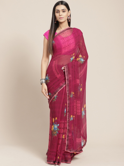 

Mitera Purple & Mustard Yellow Floral Printed Saree