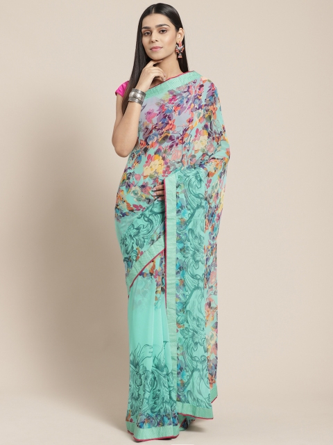 

Mitera Green & Pink Floral Printed Saree