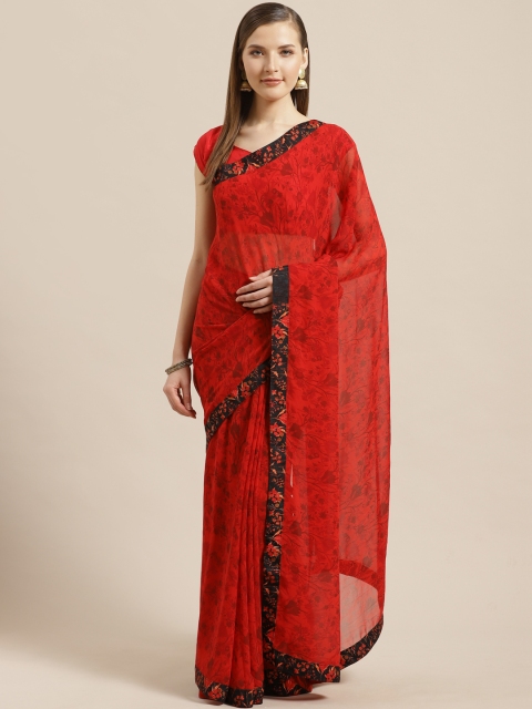 

Mitera Red Printed Poly Georgette Saree