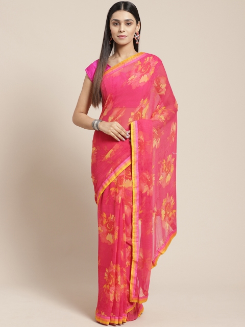 

Mitera Pink & Orange Floral Print Saree