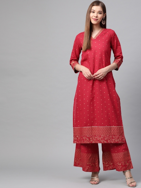 

Varanga Women Maroon & Golden Screen Print Kurta with Trousers