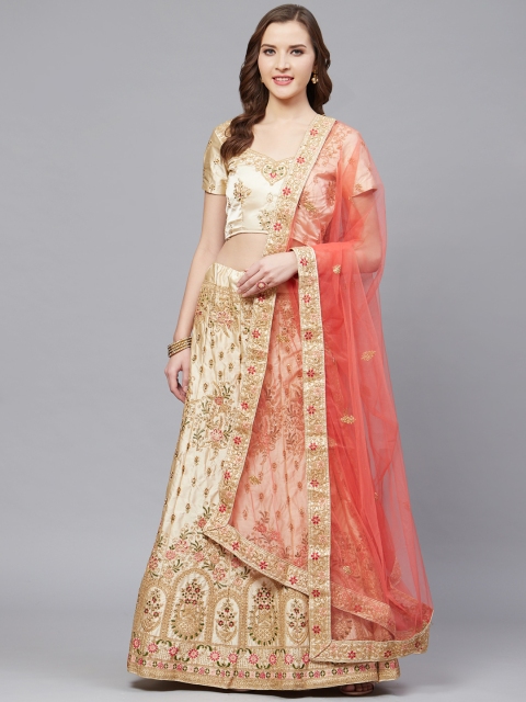 

Mitera Cream-Coloured Semi-Stitched Lehenga & Blouse with Dupatta