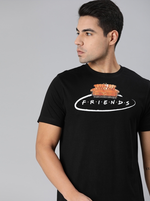 

FRIENDS by Huetrap Men Black Printed Round Neck Pure Cotton T-shirt